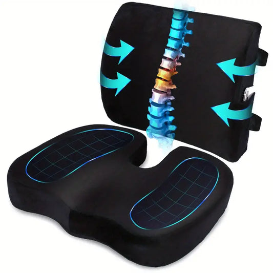 Orthopedic Memory Foam Seat Cushion and Lumbar Support Pillow Set-0