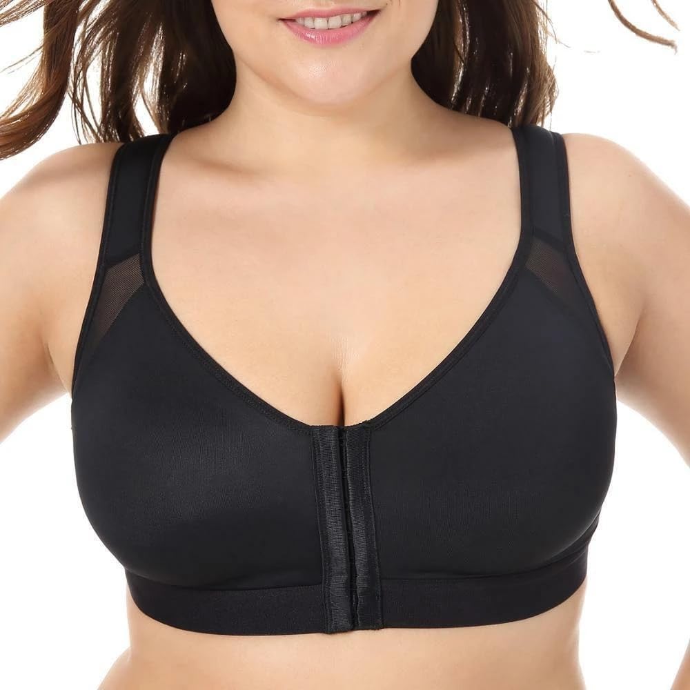 MISHAREN Women's Front Closure Sports Bra, Wireless Back Support, Seamless Posture Corrector, White Black Beige-2