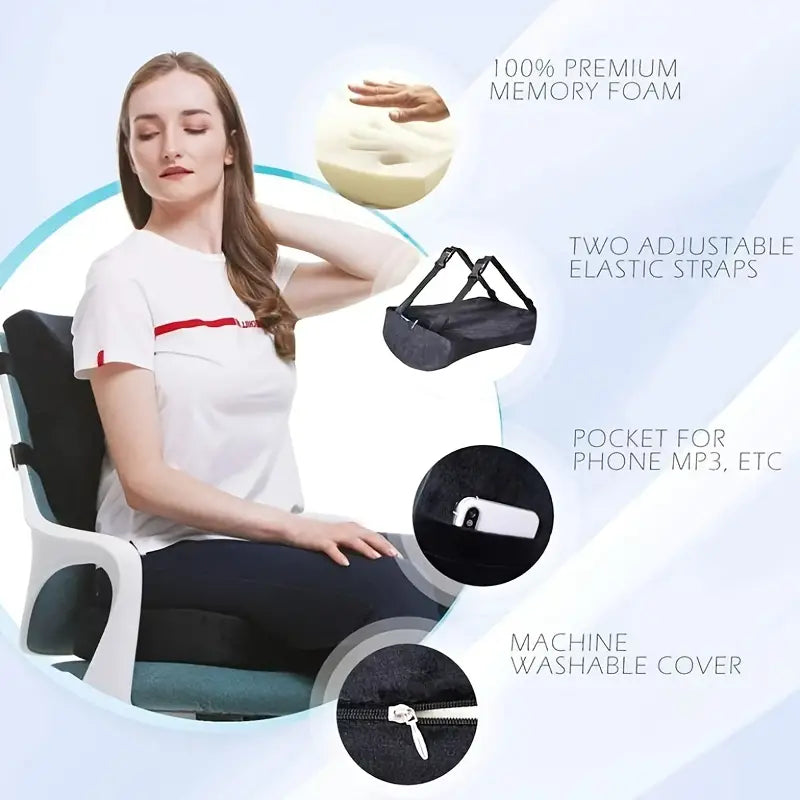 Orthopedic Memory Foam Seat Cushion and Lumbar Support Pillow Set-3